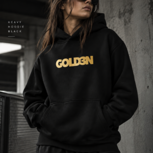 GOLD3N Heavy Hoodie in black with metallic gold chest print