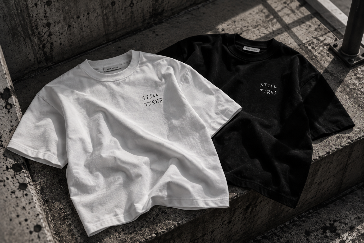 STILL TIRED Heavy Tee in black and white